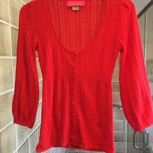 POOKIE & SEBASTIAN Red 3/4 Sleeve Button Acrylic/Wool Top; Size: Small